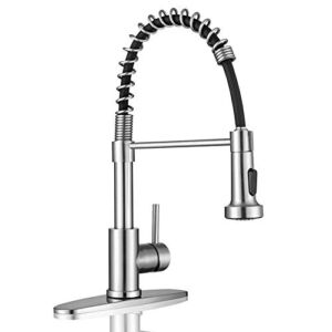 WEWE Kitchen Faucets, Commercial Brushed Nickel Stainless Steel Pull Down Sprayer Single Hole Single Handle RV Farmhouse Laundry Outdoor Faucet for Kitchen Sink, llaves para fregaderos de cocina