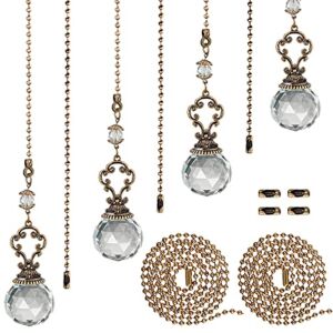 6 Pieces Crystal Prism Ceiling Fan Pull Chains Ceiling Fan Chain Extension Clear Crystal Pendant Drop Dazzling Chain Extender with Connector for Bathroom Toilet Living Room Ceiling Light Fan