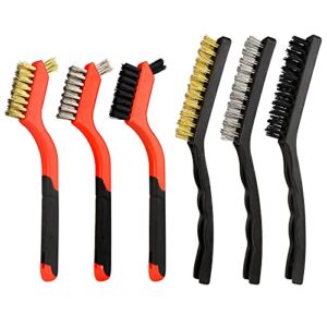 Wire Brush Set, 6Pcs Small Wire Brushes for Cleaning Rust, Brass, Stainless Steel, and Nylon Heavy Duty Curved Scratch Brush for Rust, Dirt &Amp Cleaning Brush Set-7Inches 9 Inches…