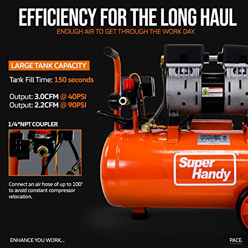 SuperHandy Air Compressor 6.3 Gal Tank Fill in 150 seconds Max 120 PSI Ultra Quiet, Oil Free, Mechanical Pressure Gauge, Heavy Duty Steel Tank for Tire Repair, Construction, Nail Gun, Pneumatic Tools | The Storepaperoomates Retail Market - Fast Affordable Shopping