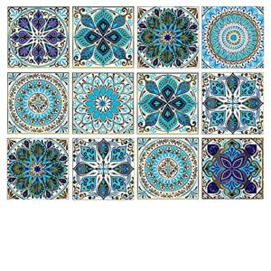 Kakofaci Mandala Style 12 Pcs (6×6 in) Decorative Tile Stickers, Peel and Stick Self Adhesive Removable Moroccan Talavera Tiles Backsplash Waterproof Kitchen Bathroom Furniture Staircase Home Decor