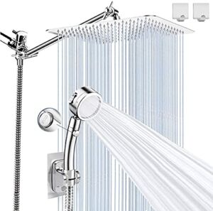 Shower Head with Handheld, Rainfall Shower Head, 10” High Pressure Rainfall Shower Head / 3 Settings Handheld Showerhead Combo with Extension Arm, Shower Holder/78” Hose (Chrome)