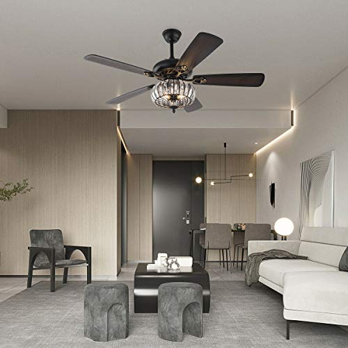 Caged Glass Shade Industrial Ceiling Fan with Lights, 52 Inch Farmhouse LED Indoor Bronze Ceiling Fan with Light Kit for Bedroom, 60W Rustic Chandelier Fan with 5 Dark Walnut Blades | The Storepaperoomates Retail Market - Fast Affordable Shopping