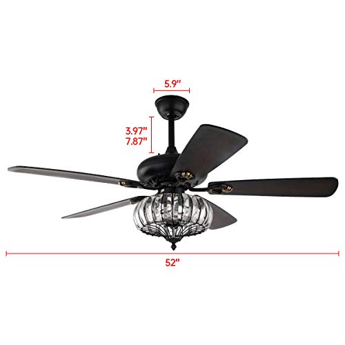 Caged Glass Shade Industrial Ceiling Fan with Lights, 52 Inch Farmhouse LED Indoor Bronze Ceiling Fan with Light Kit for Bedroom, 60W Rustic Chandelier Fan with 5 Dark Walnut Blades | The Storepaperoomates Retail Market - Fast Affordable Shopping
