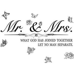 Mr. and Mrs. Wall Decals Peel and Stick Wedding Sayings Art Lettering Stickers Romantic Wedding Anniversary Decor Living Room Bedroom Home Decorations