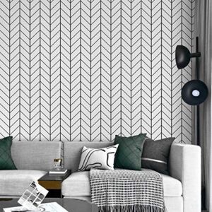 Herringbone Peel and Stick Wallpaper Boho Black and White Peel and Stick Wallpaper Wall Paper Sticker Pull and Stick 17.7”×393” Line Up Easily for Home Decoration