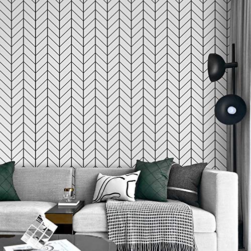 Herringbone Peel and Stick Wallpaper Boho Black and White Peel and Stick Wallpaper Wall Paper Sticker Pull and Stick 17.7”×393” Line Up Easily for Home Decoration | The Storepaperoomates Retail Market - Fast Affordable Shopping