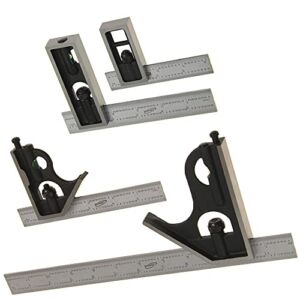 iGaging 4″ & 6″ Double Square and 6″ & 12″ Combination Square Set 4R Steel Blade High Precision Woodworking