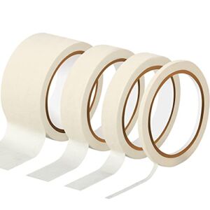 4 Rolls Basic Masking Tape 1/4, 3/4, 1 and 2 in General Purpose Masking Tape No Residue Easy Tear Removable Painters Tape Crepe Paper for Production Painting, Home, Office (White)