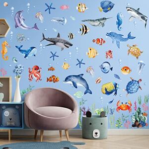 149 Pieces Ocean Animals Wall Decals Jellyfish Wall Stickers Removable Fish Under Sea View Animals Peel and Sticks Wall Art Decor for Kids Baby Bedroom Living Room Nursery Classroom Decoration