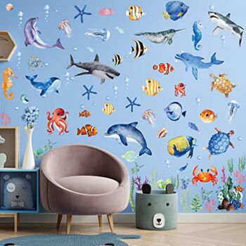 149 Pieces Ocean Animals Wall Decals Jellyfish Wall Stickers Removable Fish Under Sea View Animals Peel and Sticks Wall Art Decor for Kids Baby Bedroom Living Room Nursery Classroom Decoration | The Storepaperoomates Retail Market - Fast Affordable Shopping