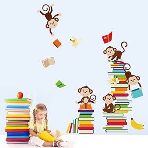 decalmile Monkey Wall Decals Animals Reading Books Wall Stickers Baby Nursery Kids Bedroom Classroom Wall Decor