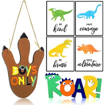 2 Pieces Dinosaur Paw Wooden Wall Decor and 4 Pieces Dinosaur Wall Stickers (Unframed) Inspirational Quote Canvas Wall Decor for Boys Kids Room Birthday Party Wall Dinosaur Hanging Wood Decor | The Storepaperoomates Retail Market - Fast Affordable Shopping