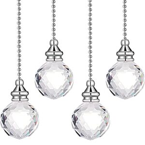 4 Pieces Crystal Pendant Ceiling Fan Pulls Chains Crystal Ceiling Fan Chain Extension Crystal Prism Chain Extender for Bathroom Toilet Living Room Ceiling Light Fan (Clear)