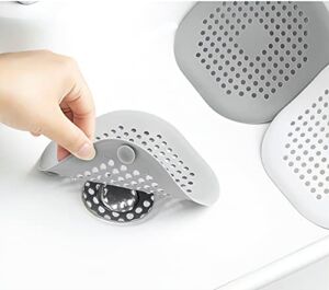 2 Pieces Shower Drain Hair Catcher Bathtub Stopper Home Drain Protectors Drain Cover with Sucker Water Trap Sink Cover for Bathroom Bathtub and Kitchen (Grey,White)