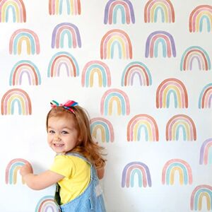 Watercolor Rainbow Wall Decals for Girls Bedroom 36 Pcs, Rainbow Stickers for Wall Mural Vinyl Peel and Stick DIY Decorations (6 Sheets)