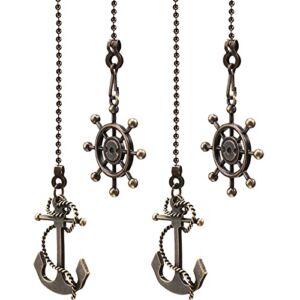 4 Pieces Vintage Anchor and Wheel Ceiling Fan Pull Chain with 14 Inches Fan Pulls Chain Extender for Bathroom Toilet Light Ceiling Light Fan (Bronze Color)