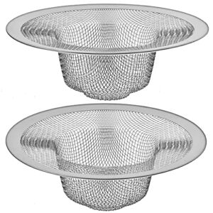 2 Pack – 4.5″ Top / 3″ Mesh Basket – Kitchen Sink Drain Strainer Stainless Steel Large Basket Food Catcher. Fast Flow and Effective Full Mesh Basket