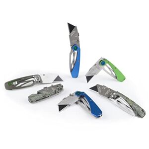 Lichamp 6-Pack Folding Utility Knifes Box Cutter with SK2 Blades, Quick Change Razor Knife Utility Pocket Construction Blade Knife, (Blue+Green+Camouflage, D6M2)