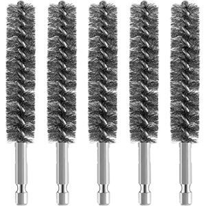 Stainless Steel Bore Brush Stainless Steel Bristles Wire Brush for Power Drill Cleaning Wire Brush Stainless Steel Brush with Hex Shank Handle (5 Pieces)