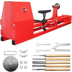 PNBO Upgraded Wood Lathe 14″ x 40″, Power Wood Turning Lathe Adjustable 4 Speed 1100/1600/2300/3400RPM, Benchtop Mini Wood Lathe with 5 Chisels for Woodworking