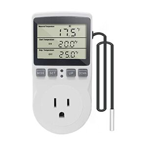 KETOTEK Digital Thermostat Outlet Plug Temperature Controller Outlet Socket 120V Heating Cooling Control 110V 15A Celsius/Fahrenheit Display