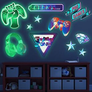 Glow in The Dark Gamer Wall Stickers: Signs, Stars, Dimond’s, Controller Video Game Wall Decals Gaming Room Decor ,Gift for Kids Boys Girls Men Teen