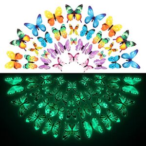 96 Pieces Butterfly Wall Decals Glow in The Dark Butterflies Decor for Ceiling Adhesive Removable 3D Luminous Mural Stickers for Kid Bedroom Nursery Living Room Home Garden Decoration, Multi Colors