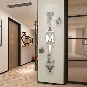 Doeean Family Wall Decor Letter Signs Acrylic Mirror Wall Stickers Wall Decorations for Living Room Bedroom Home Decor Wall Decals (Silver, 61 X 23)
