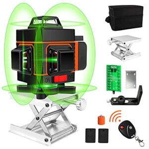 ATOLS 16 Lines Laser Level, 4d Laser Level 360 Self Leveling, Green Laser Level Horizontal Vertical with 2 Rechargeable Battery & Remote Controller for Picture Hanging and Construction