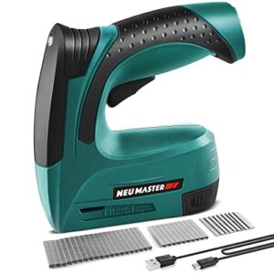 Cordless Staple Gun, NEU MASTER 2 in 1 Electric Brad Nailer/Stapler, 4V Power Stapler Tacker with USB Charger Cable, 3000pcs Staples and 500pcs Nails for Upholstery, Material Repair and Carpentry
