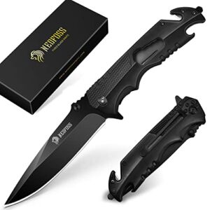 NedFoss Pocket Knife for Men, 5-in-1 Multitool Folding Knife with Bottle Opener, Glass Breaker, Seatbelt Cutter and Wrench, Survival Knife for Emergency Rescue Situations, Home Improvements
