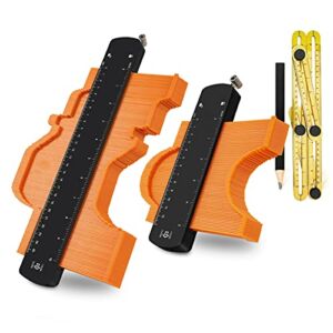 Cullaby Contour Gauge with Lock 10 Inch and 5 Inch Contour Duplications Create Perfect Instant Template for Curved and Odd Shapes, Bonus Angle Ruler Measuring Tool and Carpenter Pen (Orange)