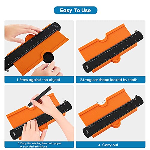Cullaby Contour Gauge with Lock 10 Inch and 5 Inch Contour Duplications Create Perfect Instant Template for Curved and Odd Shapes, Bonus Angle Ruler Measuring Tool and Carpenter Pen (Orange) | The Storepaperoomates Retail Market - Fast Affordable Shopping