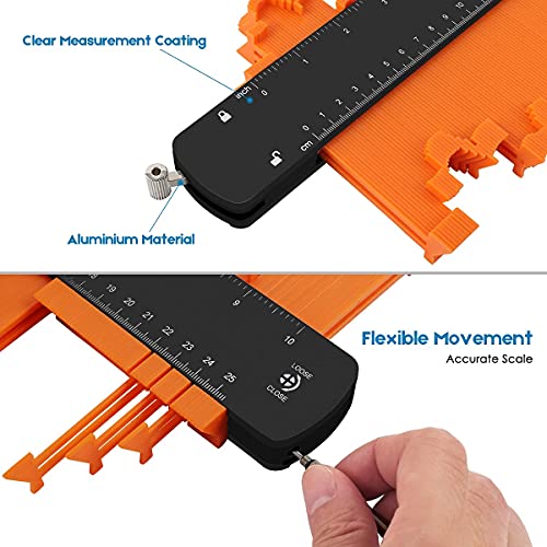 Cullaby Contour Gauge with Lock 10 Inch and 5 Inch Contour Duplications Create Perfect Instant Template for Curved and Odd Shapes, Bonus Angle Ruler Measuring Tool and Carpenter Pen (Orange) | The Storepaperoomates Retail Market - Fast Affordable Shopping