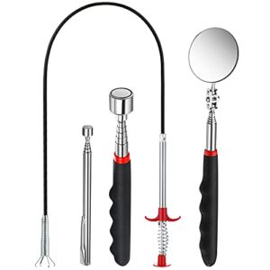 4 Pieces Telescoping Magnet Pick Up Tool Set Extendable Claw Grabber Grabber Tool Bendable Spring Telescoping Inspection Mirror 2 Lb/ 20 Lb Magnetic Stick Gadget For Home Sink Drains Kitchen Bathroom