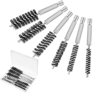 6 Pieces Stainless Steel Bore Brush in Different Sizes Twisted Wire Stainless Steel Cleaning Brush with Handle 1/4 Inch Hex Shank for Power Drill Impact Driver, 4 Inch in Length