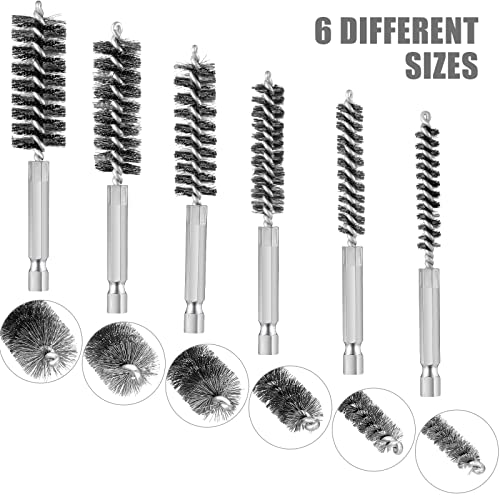 6 Pieces Stainless Steel Bore Brush in Different Sizes Twisted Wire Stainless Steel Cleaning Brush with Handle 1/4 Inch Hex Shank for Power Drill Impact Driver, 4 Inch in Length | The Storepaperoomates Retail Market - Fast Affordable Shopping