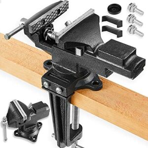 Dual-Purpose Combined Universal Vise 360° Swivel Base Work, Bench Vise or Table Vise Clamp-On with Quick Adjustment, 3.3″ Movable Home Vice for Woodworking