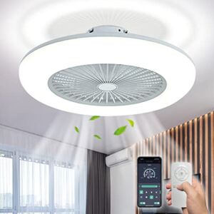 19.7” Modern Low-Profile Ceiling Fan with Light, Enclosed Fan Light, Bladeless Celling Fan with Light, by App & Remote Control, 3-Color Adjustable Light, 3-Speed Fan Speed, 2h Timer Function