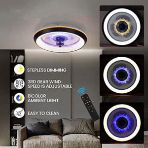 Child Ceiling Fan with Light LED Remote Control Fully Dimmable Adjustable Wind Lighting Modes Invisible Acrylic Blades Metal Shell Semi Flush Mount Low Profile Fan Hidden Electric Delier