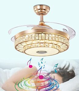 EternalUS Crystal Fandelier with Bluetooth Speaker, Modern Retractable Ceiling Fan with Light and Remote, 42 Inch Luxurious Chandelier Ceiling Fan for Bedroom Living Room, Gold (1408421001)