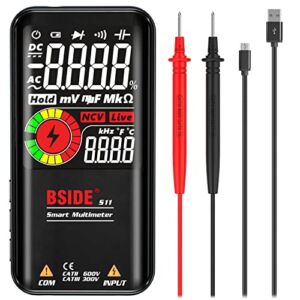 BSIDE Digital Multimeter Color LCD 3 Results Display 9999 Counts Voltmeter Rechargeable with Smart Mode Capacitance Hz Diode Duty Cycle Voltage Tester