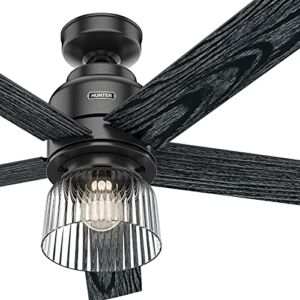 Hunter Fan 52 in Contemporary Matte Black Finish Indoor Ceiling Fan with Wall control and Light Kit, 5 Blades (Renewed)