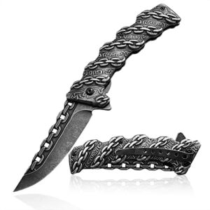 NedFoss Pocket Folding Knife with personality, Hunting knife with Special Design Non-Slip Pattern Handle, Cool Sharp survival EDC knife, pocket knife for men to Camping, Hiking