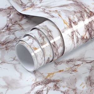 VOLEAAR White Gray Marble Contact Paper 15.7 x 393.7 Inches Peel and Stick Wallpaper Vinyl Film Self Adhesive Removable Waterproof Wall Paper for Countertop Cabinet Bathroom Furniture Shelf Liner