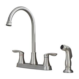 Friho 2 Handle Brushed Nickel Kitchen Faucet with Side Sprayer, 360 Swivel High Arc Two Lever Kitchen Sink Faucet with Pull Out Sprayer for Sink 3 Hole
