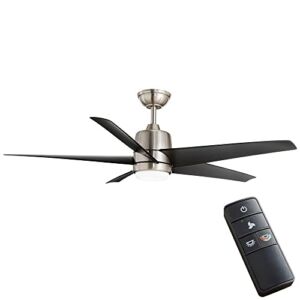Hampton Bay Mena 54 in. White Color Changing Integrated LED IndoorOutdoor Brushed Nickel Ceiling Fan with Light Kit and Remote