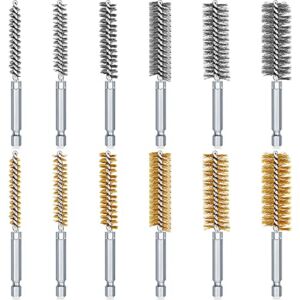 Bore Brush Bronze Bore Brush Bore Cleaning Brush Set Wire Bore Brush Set Stainless Steel Cleaning Brush for Power Drill Impact Driver (12 Pieces,Multi Sizes)