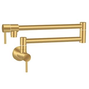 KWODE Gold Pot Filler Faucet 24 Inch Brass Commercial Wall Mount Kitchen Sink Faucet Folding Stretchable with Single Hole Two Handles